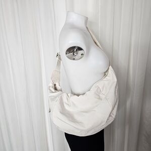 Nylon Puffer Cream Casual Slouchy Crescent Hobo Cross Body Bag